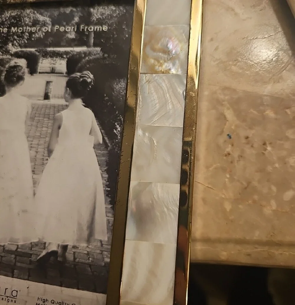 Set Of 2 Genuine Mother of Pearl Inlay Picture Frames - White & Gold